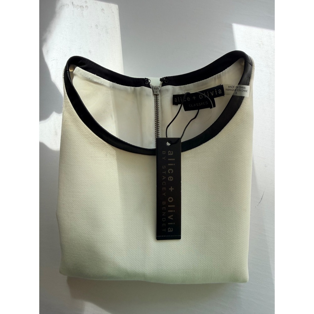 NWT $350 ALICE + OLIVIA Cream Black Classic Luxe Minimalist Designer Dress Sz 6 - Picture 9 of 10